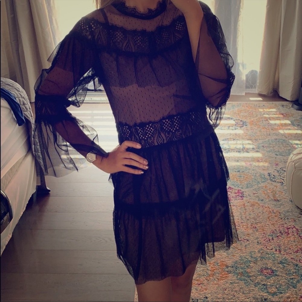 Zara black lace long sleeve dress